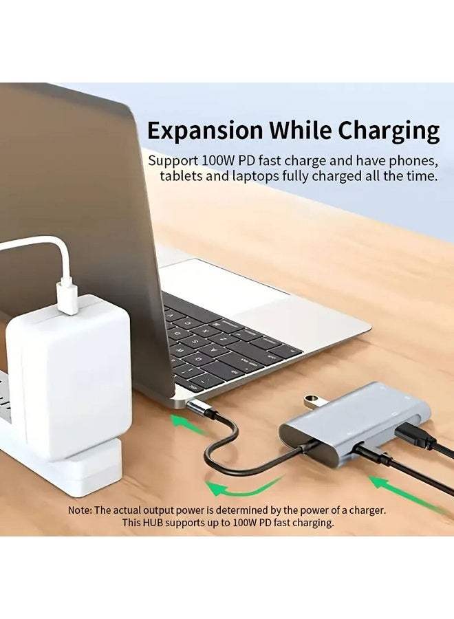 م اكس م محول USB C Hub 7 في 1، 4K 30 هرتز، من النوع C إلى HDTV، محول USB 3.0 متوافق، محطة إرساء USB C Hub 7 في 1، موزع USB C PD بقوة 100 وات، توافق عالمي، (7 منافذ-B) - Image 3